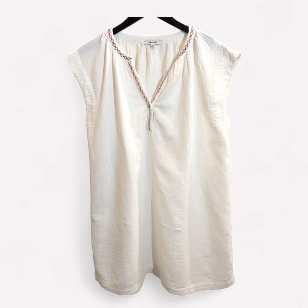 Madewell Embroidered V-Neck Tunic Dress | Size S